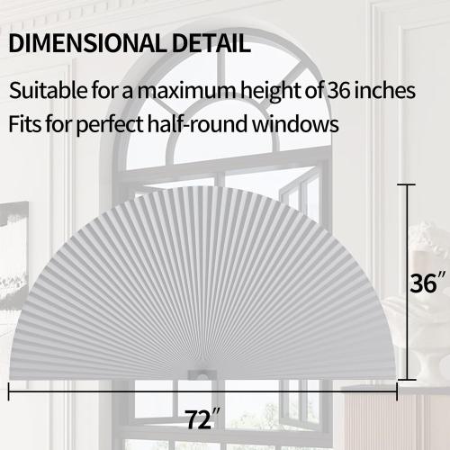 Myshade Arch Window Shades Half Circle Blackout Cellular Shades Cordless No Drill Blinds for Windows Half Moon Honeycomb Fabric No Tools Room Darkening Shades Easy Install (1PCS White 72 W X 36 H)