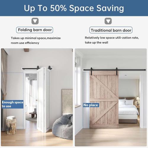 EaseLife 36 Bifold Sliding Barn Door Hardware Track Kit for 2 Closet Door,Top Mount Roller,Slide Smoothly Quietly,Easy Install,Black,Fit for Double 16 Wide Bi-Folding Door (Hardware Only)