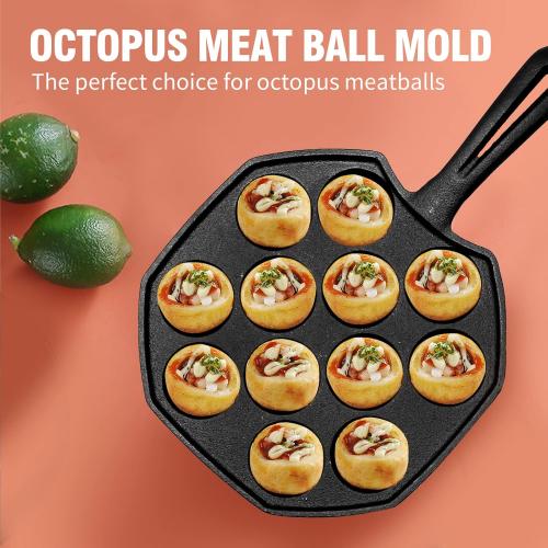 Anxingo Cast Iron Takoyaki Pan - 12 Hole Heavy Duty Square Cooking Plate Octopus Ball Maker 1.5 Half Sphere Takoyaki Maker for Baking Cooking