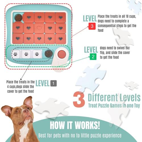 Blue Dog Puzzles for Smart Dogs,Level 3 Interactive Dog Treat Puzzle for Iq Training, Dog Puzzle Toy for Large Medium Small Dogs with Squeaky Dog Button Design