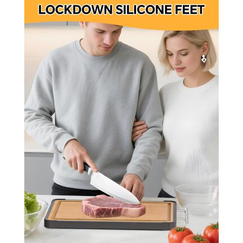 Cutting Boards for Kitchen - Food Grade Double Sided Pure Titanium& Bamboo Chopping Board with Handle, Slip resistant Non-toxic Charcuterie Board Housewarming Gifts (16×11)