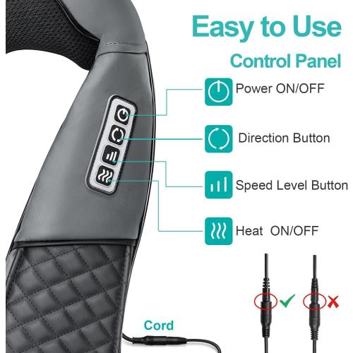 Medcursor Neck Massager - Portable Electric Shiatsu Back Massage Device with Heat, Deep Tissue 3D Kneading Pillow for Muscle Pain Relief, Valentines Day Gifts - Includes Carry Bag (No Battery)