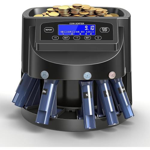 Coin Counter and USD Coin Sorter with LCD Display, 300-Coin Capacity, Automatic Change Counter for 1￠ 5￠ 10￠ 25￠ $1, 270 Coins/min,Coin Sorter and Wrapper Machine for Fast & Accurate Sorting