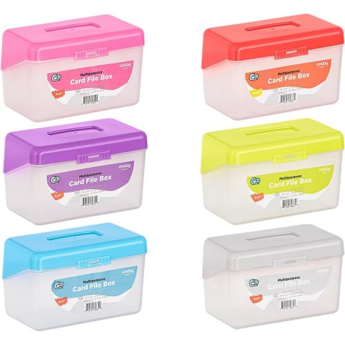 Enday Index Card Holder, 3x5 Note Flash Card Organizer Case, Stackable Index Card File with flip top, Recipe Purple, Red, Green, Blue, Grey, Pink Holder, Holds 250 Cards, Multicolor (12 Pack)