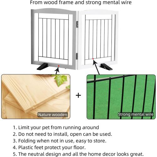 Size 40x32 inches Dog Fence Indoor - 2-Panel Freestanding Dog Gate for Doorways, Hallways, House or Stairs -40x32-Inch Retractable Foldable Expandable Wood Pet by SFJC (White)
