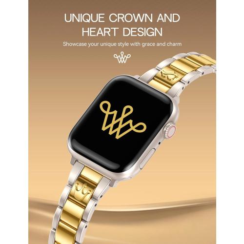 Wearlizer Compatible Watch Bands for Women 41/40/38/44/45/46/49/42mm, Dressy Metal Strap Designer Stainless Steel Gold Silver Bracelet for iWatch Series 11 10 9 8 7 6 5 4 3 SE/Ultra 3 2 1