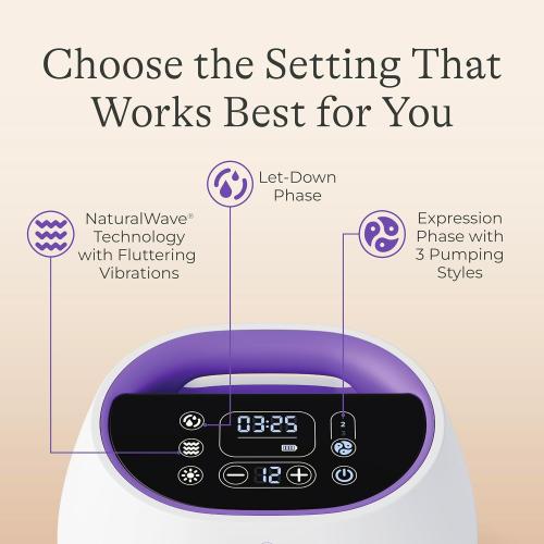 Lansinoh NaturalWave Double Electric Breast Pump | 3 Pumping Modes, 12 Levels Hospital Strength Suction, LED Display, Leak-Resistant, 5 Breast Flange Sizes Included