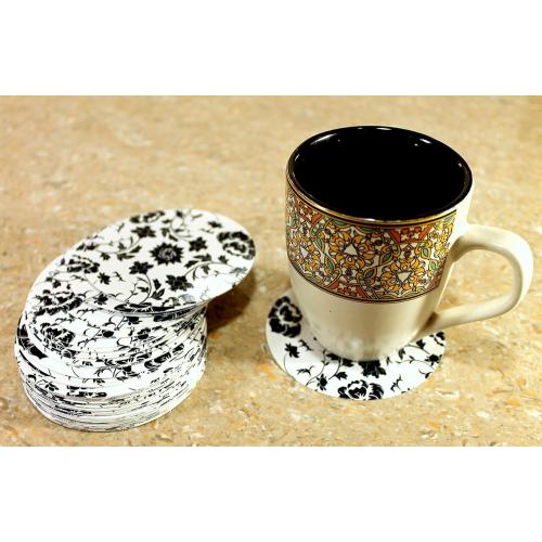 eSplanade Disposable Printed Paper Coasters - Use and Throw Reversible Round Paper Coasters - Set of 100 - Black Floral