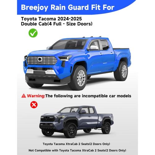 in-Channel Window Visors Rain Guards for Toyota Tacoma 2024-2026 DoubleCab