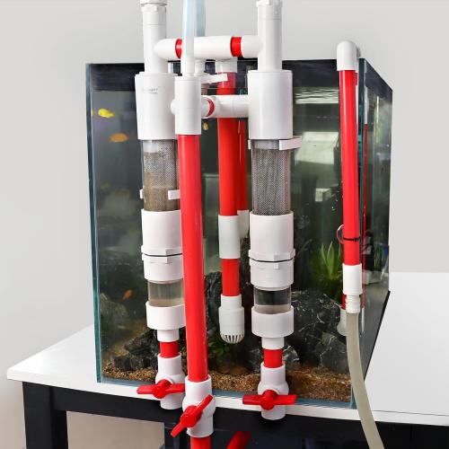 Red and White hygger Aquarium Fish Waste Collector, Aquarium Filter Accessory, External Hanging DIY Aquarium Overflow Pipe Filter with Fish Impurity Separator Collection Box, Fish Tank Siphon Filtration System