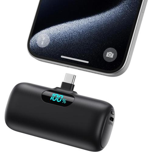 Mini Portable Charger USB C Power Bank,Upgraded 5000mAh PD Fast Charging Battery Pack Built-in USB-C Connector Travel Essential