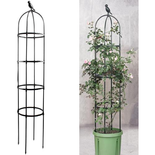 Size 6ft Color Black Garden Obelisk Trellis for Climbing Plants-Rustproof Metal Pipe with Heavy Duty Plastic Coated, Garden Outdoor Indoor Potted Plant Support for Clematis Vine Jasmine Support （Black）