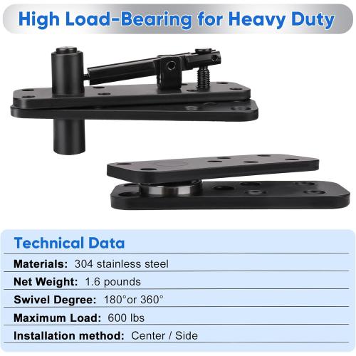 2 Pcs Stainless Steel Hidden Door Hinge, Pivot Hinge, Up to 570Lbs Load-Bearing, Hidden Door Bookcase Hinge, Heavy Duty Swinging Door Hinge 360° Rotation for Secret Door or Concealed Door