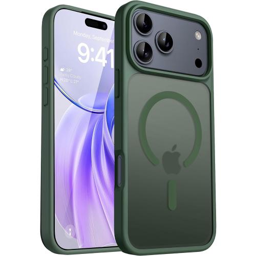 CACOE Magnetic Case for iPhone 17 Pro 6.3 inch-Compatible with MagSafe & Magnetic Car Phone Mount,Anti-Fingerprint TPU Thin Phone Cases Cover Protective Shockproof (Dark Green)