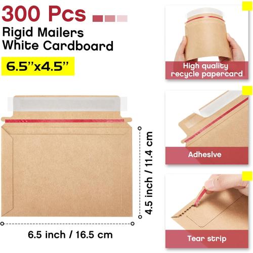Size 6.5 x 4.5 Color brown 300 Pcs 6.5 x 4.5 Inch Rigid Mailers Cardboard Envelopes Photo Vinyl Records Document Mailers Cardboard Shipping Envelopes for Cd, Photos, Document(Brown)