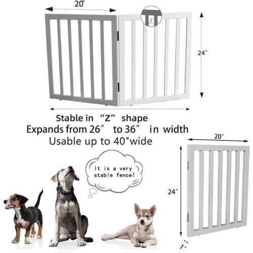 ZJSF Freestanding Indoor Dog Gate - Foldable Wood White Puppy Gate for Doorways & Stairs - 24 Height, 2 Panels
