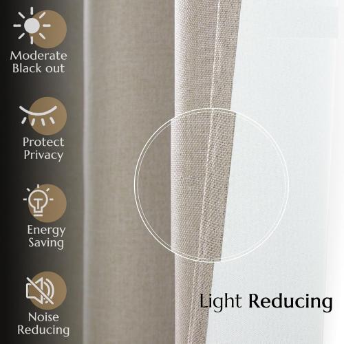 Vangao Curtains for Bedroom, Linen Textured Curtains 96 Inch Length 2 Panels Set, Room Darkening Drapes for Living Room, Grommet Top Window Treatments, Greyish Beige