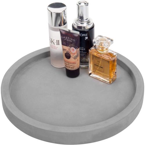 MyGift 11-inch Modern Gray Concrete Round Bathroom Vanity Tray, Cologne and Perfume Tray for Dresser Top