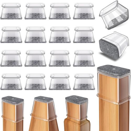 24 Pcs Chair Leg Floor Protectors Rectangle, Silicone Felt Furniture Leg Pads Caps Covers for Hardwood Floors (Fit Perimeter 5 to 5‑7/8)