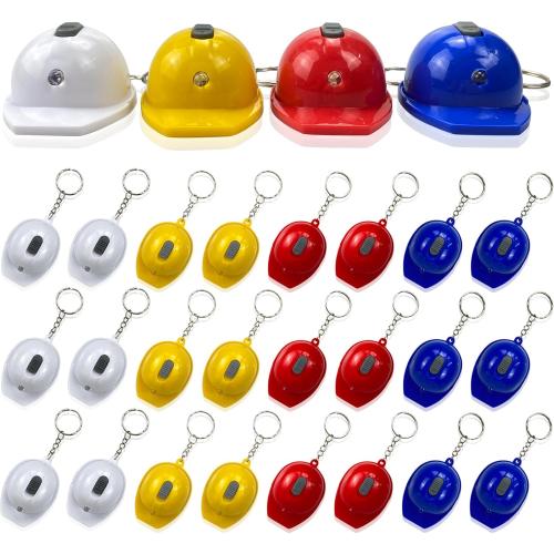 24 Pcs Construction Party Favors Keychains Mini LED Flashlight Keychains Mini Hard Hat Helmet Key Chains for Construction Truck Birthday Employees Gifts Goodie Bags Fillers Prize Supplies Decorations