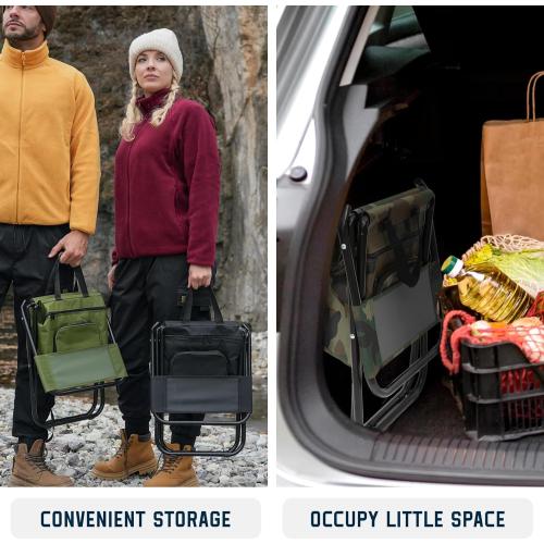 FUNDANGO Portable Fishing Chair, Lightweight Backrest Stool Compact Folding Chair with Cooler Bag for Outdoors Hiking Hunting Travel, Supports 265 Lbs