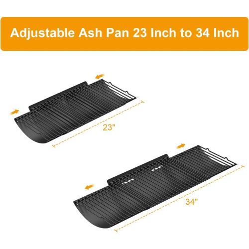 23 to 34 Adjustable Ash Pan for Charcoal Grill Chargriller 1224 1324 2121 2222 2123,Oklahoma Joe Charcoal Grill Royal Gourmet, Ash Pan with 2PC Fire Grate Hanger