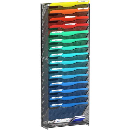 samstar 16 Tier Wall File Organizer Hanging Wall File Holder Wall Mount Paper Folder Organizer, Magazine Rack, Mesh Made,Black