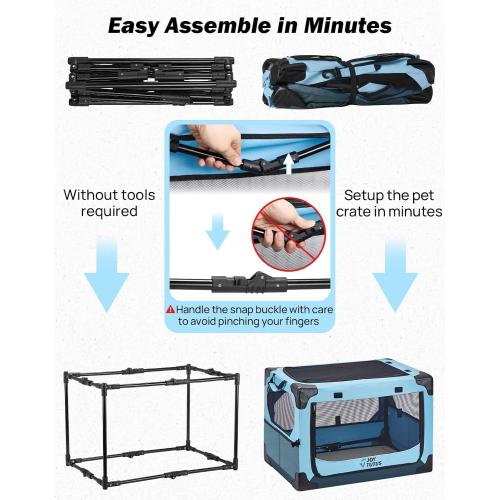 JOYTUTUS Collapsible Dog Crate, 26 Inch Portable Pet Crate for Car, Travel Dog Kennel Foldable Dog Crate for Medium Dog 44lbs, Soft Cat Carrier Fit for Indoor & Outdoor/Car Back Seat/Trunk (Blue)