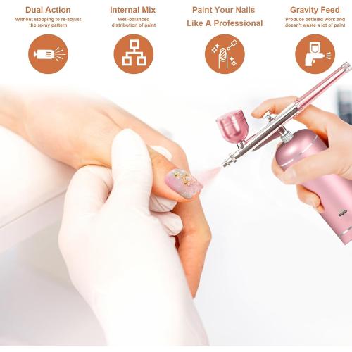 Airbrush Kit with Compressor - 48PSI High-Pressure, Non-Clogging Air Brush Set Cordless Rechargeable with 0.3mm Nozzle and Cleaning Brush for Nail Art, Makeup, Painting, and Cake Decorating