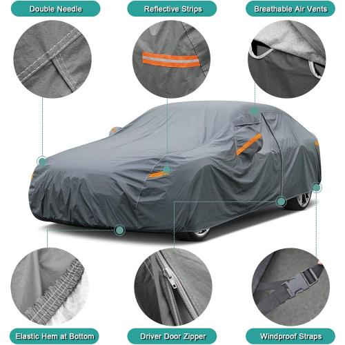 16 Layers Waterproof All Weather Car Cover - Universal Fit VW Golf, Honda Civic, Mazda 3, Toyota Corolla, Ford Fiesta, Nissan Leaf, Mini Clubman