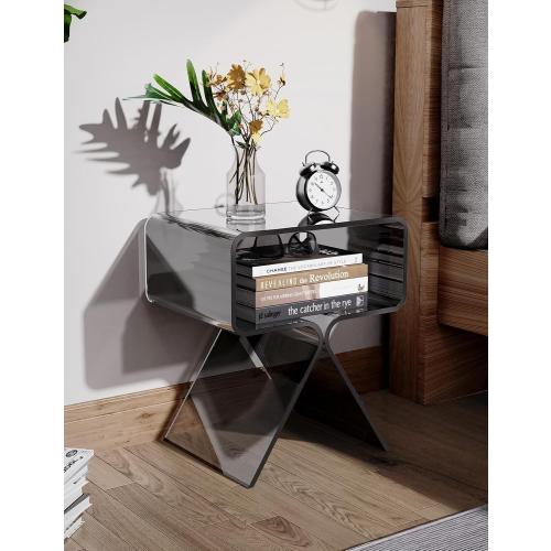 Acrylic Nightstand Side Table Modern Design Clear Home Decor Display End Table for Living Room (Black)