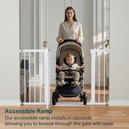 Cumbor 29.7-48 Baby Gate for Stairs, Mom's Choice Awards Winner-Dog Gates for Doorways, Auto Close Safety Pet Gate for Dogs Indoor, Easy Install Pressure Mounted Child Gate with Walk Thru Door, White