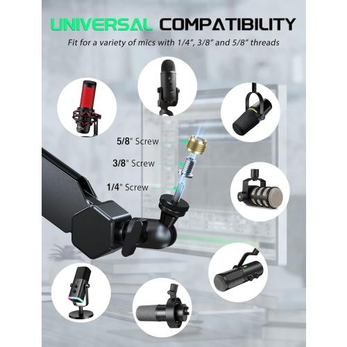 FIFINE Mic Boom Arm, Microphone Stand with Cable Management Channels, Extension Tube, Desk Clamp, Thread Adapter, Fully Adjustable Metal-Built Podcast Mic Arm for Streaming Gaming Recording-BM66T