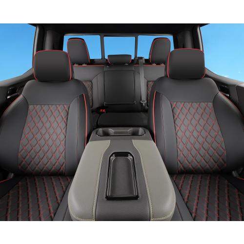 TANDI Fit for Silverado & GMC Sierra Seat Covers with Faux Leather for 2019 2020 2021 2022 2023 2024 2025 Chevy Silverado & GMC Sierra 1500&2020-2025 2500HD 3500HD(Black with Red Trim, Full Set (SG-A)