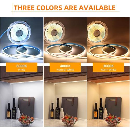 USB COB LED Strip 3mm 5mm 8mm Width 12V 320LEDs Flexible LED Strip Light with Adhesive High Density Linear Lighting(Natural White,5V 3MM DC Wire_2M)