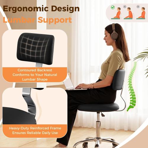 Rolling Stool Chair with Wheels, Office Drafting Chair with Back Support, Height Adjustable Standing Desk Stool with PU Leather Cushion for Home Office Kitchen Vanity Spa Garage Tattoo Dentist, Black