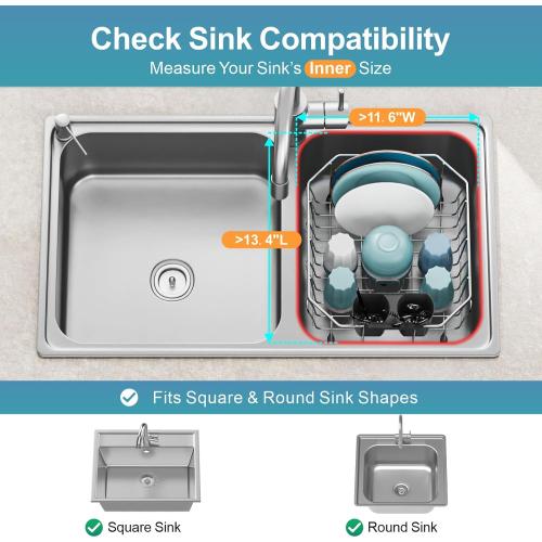 GSlife Small in Sink Dish Drying Rack - Stainless Steel Compact Dish Drainer for RV Kitchen Apartment Sink, Rust Resistant Inside Sink Rack, 1–2 Person Households, 11.6 W x 13.4 L, Silver