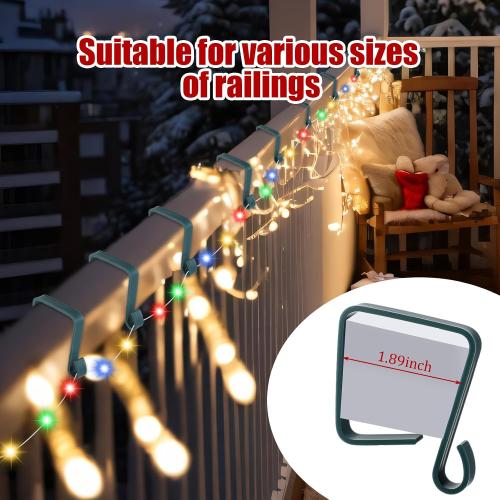 Ripeng 24 Pack Christmas Banister Light Clips for Garland Stockings 2.17 x 2.17 Inch Green Stair Railing Light Clips Banister Hooks for Xmas Holiday Decoration