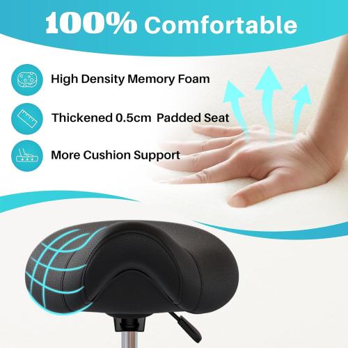 YEEZEE Saddle Stool Ergonomic- Comfortable Rolling Saddle Stool with Wide Thick Saddle Seat Padding, Swivel Adjustable Saddle Chair with Wheels and Ring Pedal for Medical Massage Salon (Dark Black)