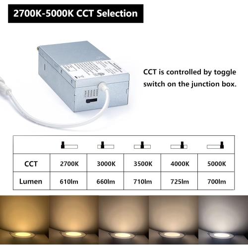Premium LED-Canless Recessed Lighting 4-inch 5 CCT Adjustable Dimmable Recessed Downlight Fixture, Ceilling Light with Junction Box, 2700-5000K, 9W, Black Finish, 6 Pack