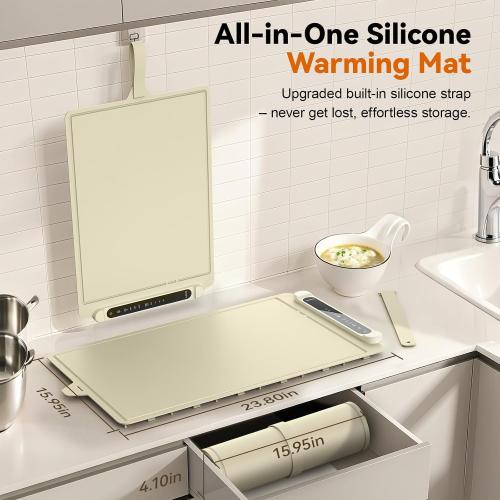 Food Warming Mat Electric Tray: Adjustable Silicone Heating Pad with 3 Temperature Settings 4 Timer Function Portable Roll Up Hot Plate for Buffets Party Gatherings Kitchen Warmer Countertop Holiday