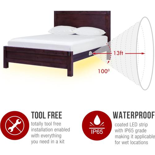 Under Bed Lights Motion Sensor, Motion Activated Bed Lighting,12V Power Adapter, Dimmable LED Strip Night Light for Bedroom,Stairs,Crib,Cabinet,Warm White -2 x 5FT -Dual Kit