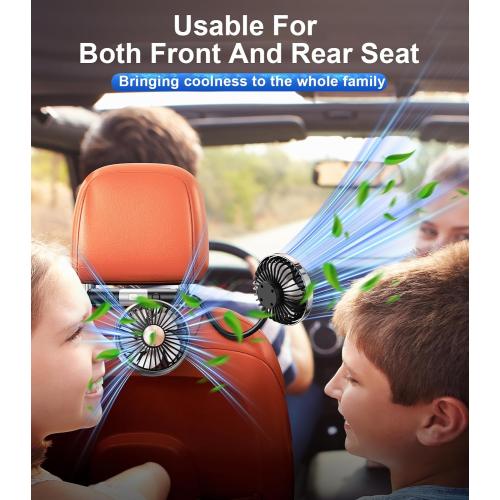 Dual Head Gooseneck Car Cooling Fan for Back Seat Kids, Usb Powered 3 Speeds Car Seat Headrest Fan for Baby Rear Facing, Summer Car Accessories Cooler That Blow Cold Air for Sedan Suv Rv Truck