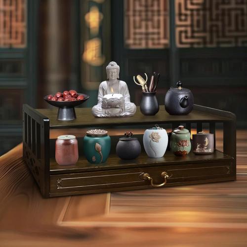 Bamboo Meditation Table with Drawer, Spiritual Altar for Buddhist Prayers, Tea Ceremony and Divination, Relaxing and Zen Personal Space (27.17inch)