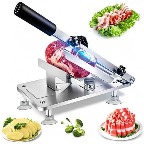 Manual Meat Slicer Frozen Meat Cutter Upgraded Stainless Steel Meat Cleavers Beef Mutton Roll Slicing Machine Vegetable Meat Slicer for Home Cooking Hotpot Shabu WG(Silver,17x7)