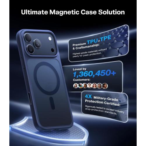 TORRAS Stronger Magnetic & Shockproof for iPhone 17 Pro Max Case, Fit for MagSafe, Military Grade Drop Protection, Camera Control, DIY Button, Slim for iPhone 17 Pro Max Case Translucent Deep Blue