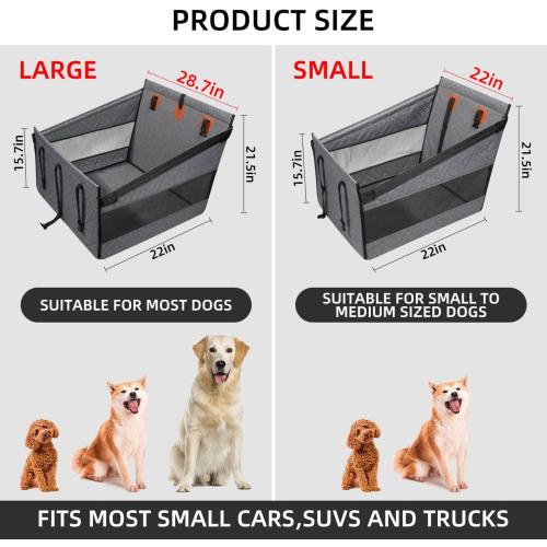 Large Dog Car Seat,Back Seat Extender for Dogs,Waterproof Medium Dog Seat Cover for Backseat, Pet Bed for Car Hammock(Grey-L)