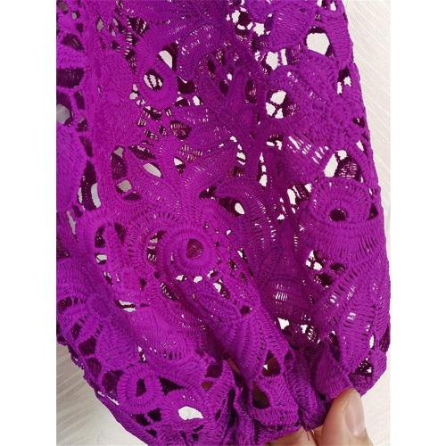 Size XXL...Generic Women's Solid Color Round Neck Hollow Long Sleeve Dress Suitable for Travel Parties