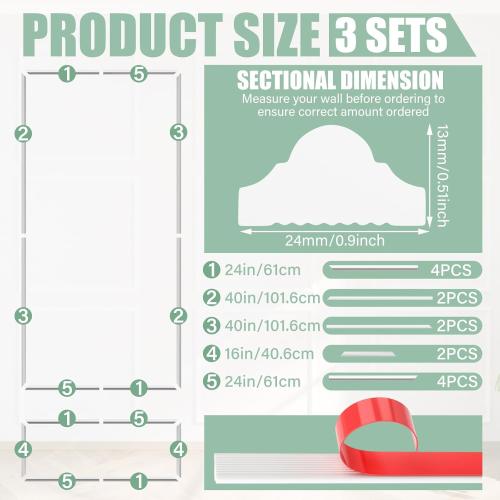 Pangda Peel and Stick Wall Molding Kit, 3D Premade Accent Molding Wainscoting Panel for Interior Wall Moulding Decor, Ready to Assemble Wainscoting Accent Panel(3 Set,48 x 80 in)