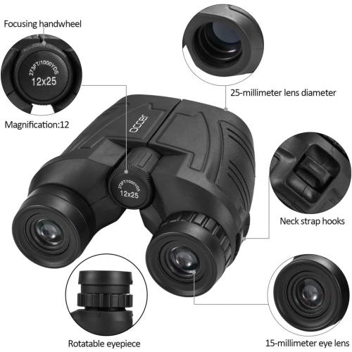 Occer 12x25 Compact Binoculars for Adults and Kids, Large Eyepiece Waterproof Binocular with Low Light Vision,High Powered Easy Focus Binoculars for Bird Watching,Outdoor Hunting,Travel,Sightseeing